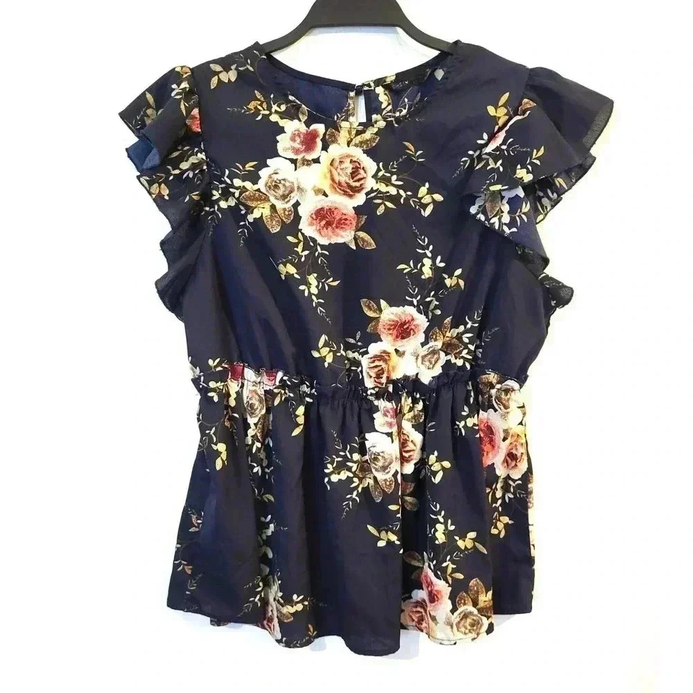 SHEIN Maternity Floral Print Ruffle Trim Peplum‎ Top